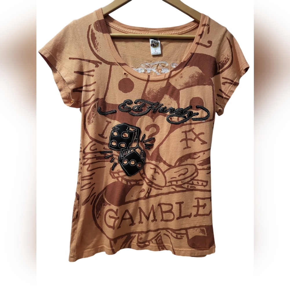 Vintage Ed Hardy T-Shirt Women's Size Large Vintage Y2K Casual Streetwea…
